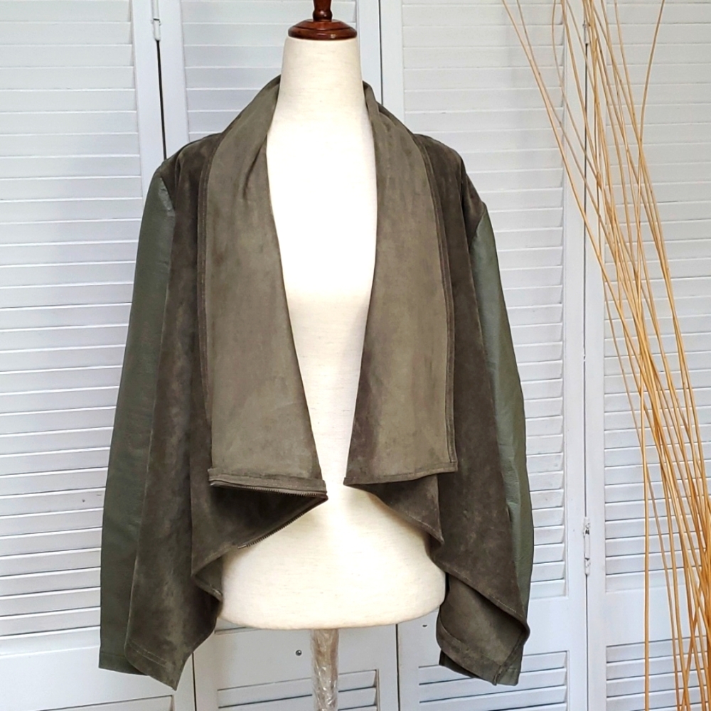 Black Tape Size S Vegan Leather Olive Green Jacket